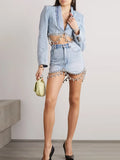 Toloer Chain Decoration Short Coat Fashion Hip Skirt Two-Piece Denim Suit Girl-Outfit