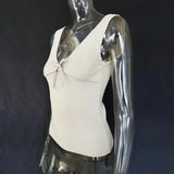 Deep V-Neck White Seam Top-Outfit