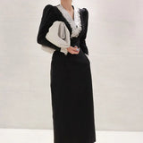 Vintage Party Midi Dress Long Sleeve Lace Collar Solid Casual Elegant Dress 2022 Spring New Fashion