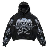 Vintage Gothic Skeleton Hoodie Autumn And Winter Hip Hop Long-Sleeved Coat Loose Hooded Sweatshirt-Outfit