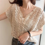 Hollow Knitted Vest Top Summer New Sleeveless Loose Retro Lotus Lace Vest Women