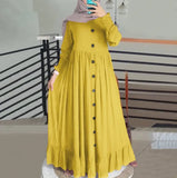 Muslim cotton and linen literature and art retro casual large-size round collar frilly dress in spring and autumn-Outfit