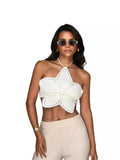 Fashion Hanging Neck With Flower Styling Blouse 2025 Summer New Sexy