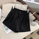 Women High Waist Suit Shorts Summer Casual All Match Loose Shorts Y2K Female Korean Solid Button Wide Leg Pants New-Outfit