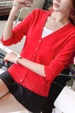 Elegant Ruffle Knitted Cardigan Women Coat Solid 2023 Spring Fashion V Neck Long Sleeve Sweater Coat Tops Femme Red