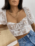 Cropped Lace Puff Sleeve Blouse-Outfit