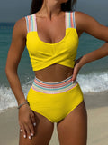 2024 New Rainbow Woven Series High-Waisted Split Swimsuit Bikini