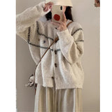 Toloer Buckle Loose Retro Sweater Cardigan Women 2025 Autumn And Winter New Round-Necked Collared Flower Knitted