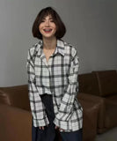 Style Collar Loose Shirt 2025 Autumn Check-In Long-Sleeved Pocket Women's