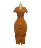 Temperament V-Neck Slim Short-Sleeved Tuxedo Niche Knitted Dress