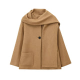 Winter New Women Equipped With Scarf Long-Sleeved Blended Coat Loose Temperament
