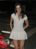 Short Sleeve Collar Ribbed MIni Dress-Outfit