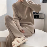 2021 Winter Casual Thick Sweater Tracksuits O-neck Pullover & Elastic Waist Pants Suit Female Knitted 2 Pieces