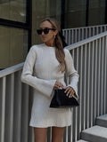 Women's Autumn New Temperament Light-Cooked Round-Neck Knitted Long Sleeves Mini