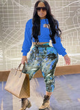 Winter Casual Long Sleeve Cropped Hoodies and Printed Sweatpants 2 Piece