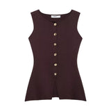 Women's Clothing 2025 Autumn And Winter New Fashion Vest Gold Button Flat Needle