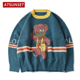 Cartoon Hello Pink Bear Embroidery Sweater Harajuku Retro Style Knitted Sweater Autumn And Winter Cotton Pullover