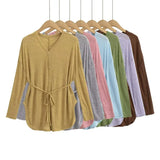 Fashion Women's Fashion Summer New Style Long-Sleeved Loose Sunscreen Thin-Style Strapped Waist Single-Breasted Blouse-Outfit