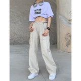 Street Big Pocket Work Clothes Casual Pants Men's And Women's Tide Brand Long Trousers Summer Lovers Baggy Wide-Legged Pants-Outfit