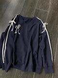 Blue Lace Stripe Bow Sweatshirt-Outfit