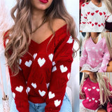 2021 Newest Knitted Sweaters Women Hollow Knit Sweater Pullovers Adults Heart Pattern Long Sleeve V-neck Pullover Solid
