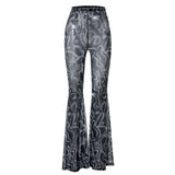 2024 Summer New Printed High-Waisted Mesh Micro-Permeable Casual Women's Horn