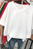 100% Cotton M-6XL T Shirt Solid V Neck Tshirt Short Sleeve Women's Top Basic Summer Couple Oversized T