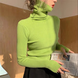 2022 Autumn Candy Colors Tops Slim Women Pullover Knitted Sweater Jumper Soft Warm Jumper Basic Turtleneck Women