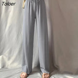 2023 Summer Wide Leg Pants Women Korean High Waist Pleated Loose Pants Woman Solid Color Lace Up Casual Trousers