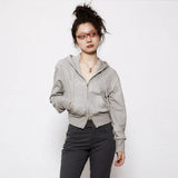 Grunge Zip-up Hoodies Harajuku Vintage Double Zipper Jacket Korean Fashion Short Sweatshirt Japanese Streetwear Y2k