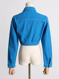 Toloer 2024 New High Waist Short Slim Denim Jacket Temperament Commuter Waist Show Thin Jacket Jacket Women's Clothing-Outfit