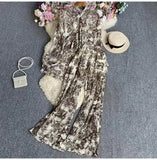 Suit Female Korean Version Of The Lantern Sleeves Loose Single-Chamed Dizzled Dyed Printed Shirt Three Sets Of High-Rise Broad-Legged