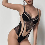 Toloer Lace Hollow Out Mesh Gauze Tight Onesie, Summer Hot Style Flounce Wrap Buttock Short Skirt Suit-Outfit