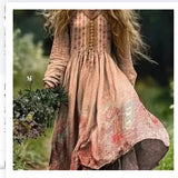 Printed Summer Long-Sleeved Dress Art Retro