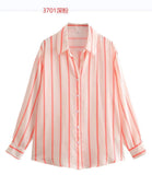 Toloer New Fashion Temperament Lapel Multi-Color Stripe Silk Satin Texture Long Sleeve Loose Shirt Female-Outfit