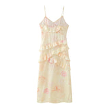 New Spring Style Two-Color Slim Printed Lotus Leaf Lace Dress-Outfit