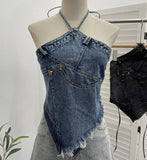 Summer Babes Hanging Neck Cowboy Corset Irregular Hairy Short Vest