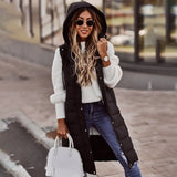 Sleeveless Puffer Jacket Women Hooded Cotton Padded Waistcoat Casual Streetwear Zipper Pocket Jacket Fashion Long Quilted