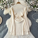 New Pure-Bround Hottie Body Long-Sleeved Knitted Dress Women Simple Round Collar Temperament Short