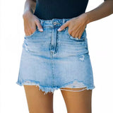 Summer Net Red With High-Waisted Hole Cowboy Half-Dress Water Wash Side Cowboy Ass