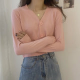 ladies button V-neck pullover sweater women's fall winter 2022 new outer solid color cardigan long-sleeved short knitted