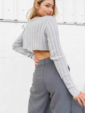 New Women's Clothing Loose Ribs Long-Sleeved Umbilly Fashion Short Sweater