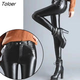 Winter Faux Leather Leggings Women High Waist Skinny Plush Warm Pants Woman Black Sexy Slim Fit Pencil Trousers