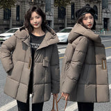 Medium And Long Down Cotton Clothing Female 2024 Winter New Fashion Thick Hat Warm Loose Cotton Coat-Outfit