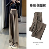 Toloer Wide Leg Pants Female Autumn High Waist Hanging Feeling Versatile Show Thin Drag Straight Pear Shape Pants Suit Pants-Outfit