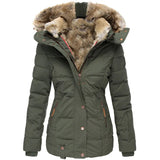 Winter Warm Wool Collar Cotton-Padded Suit Women's Zipper Long Sleeve Slim Hooded Cotton Coat MG118-Outfit