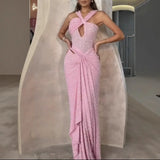 Women's New Fashion Solid Color Hanging Neck Sleeveless Glitter