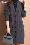 Women Autumn Long Sleeve Loose Fashionable V Neck Temperament Knitted Sweater Cardigans Basic Causal Coat Tops 2023 1028-1-Outfit