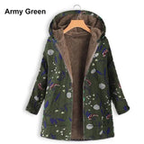 Vintage Ethnic Coats Winter Printed Pockets Hooded Zipper Jackets Full Sleeve Casual Plus Size Plush Parkas