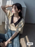 Retro Bubble Sleeve Knitted T-Shirt Women Design Small Short Top Summer New Ice T-Shirt